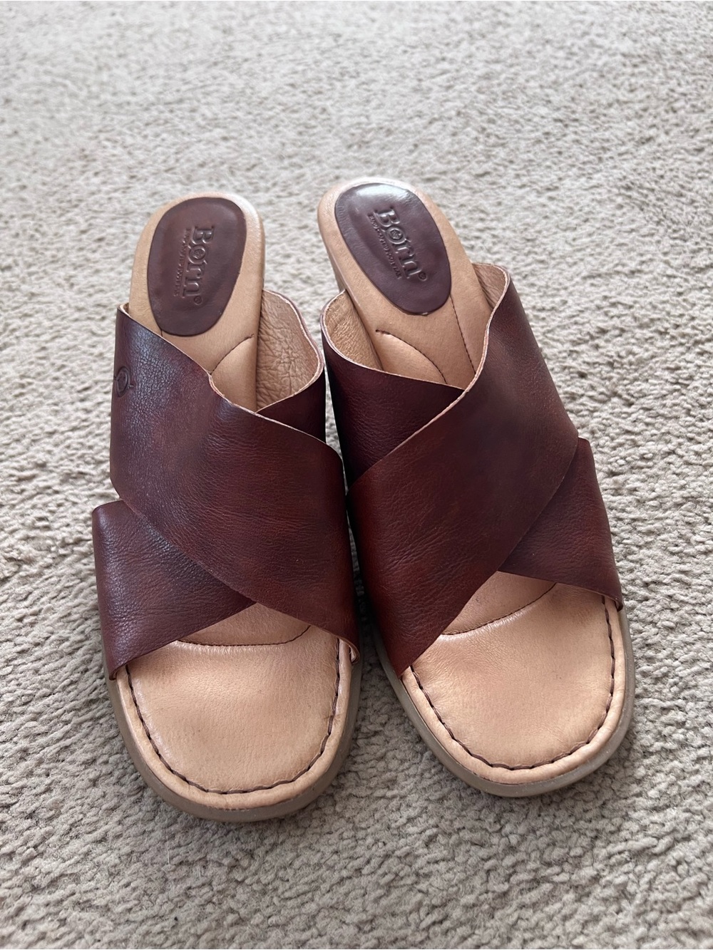 Born Women's Dark Brown Leather Crossover Slide Mules